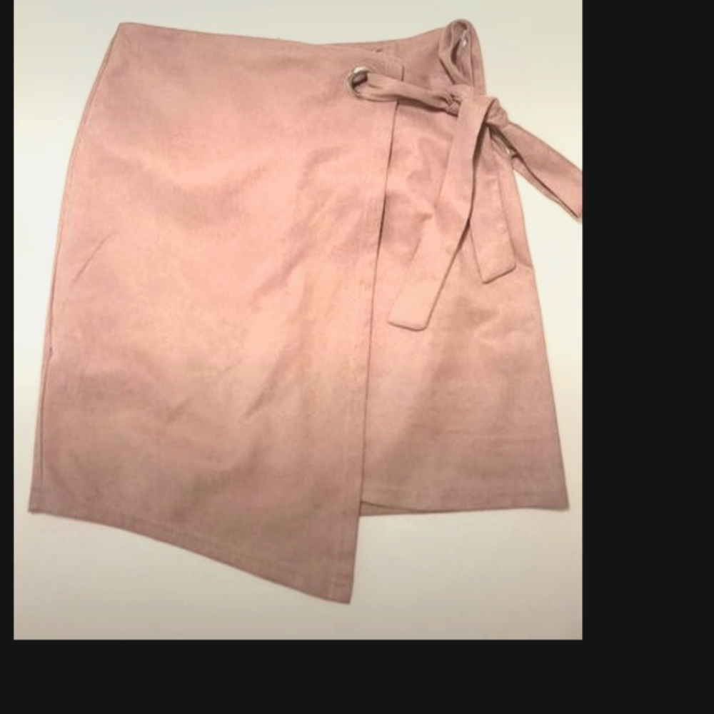 Suede wrap light pink mini skirt